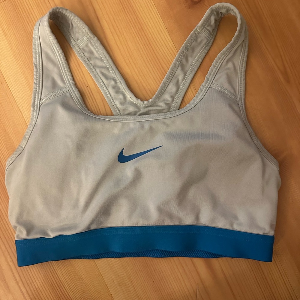 Nike Cream and Blue Sports Bra Medium Support